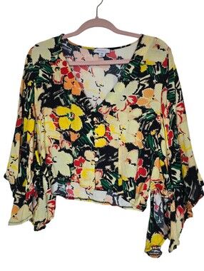 Warehouse vibrant, abstract floral blouse